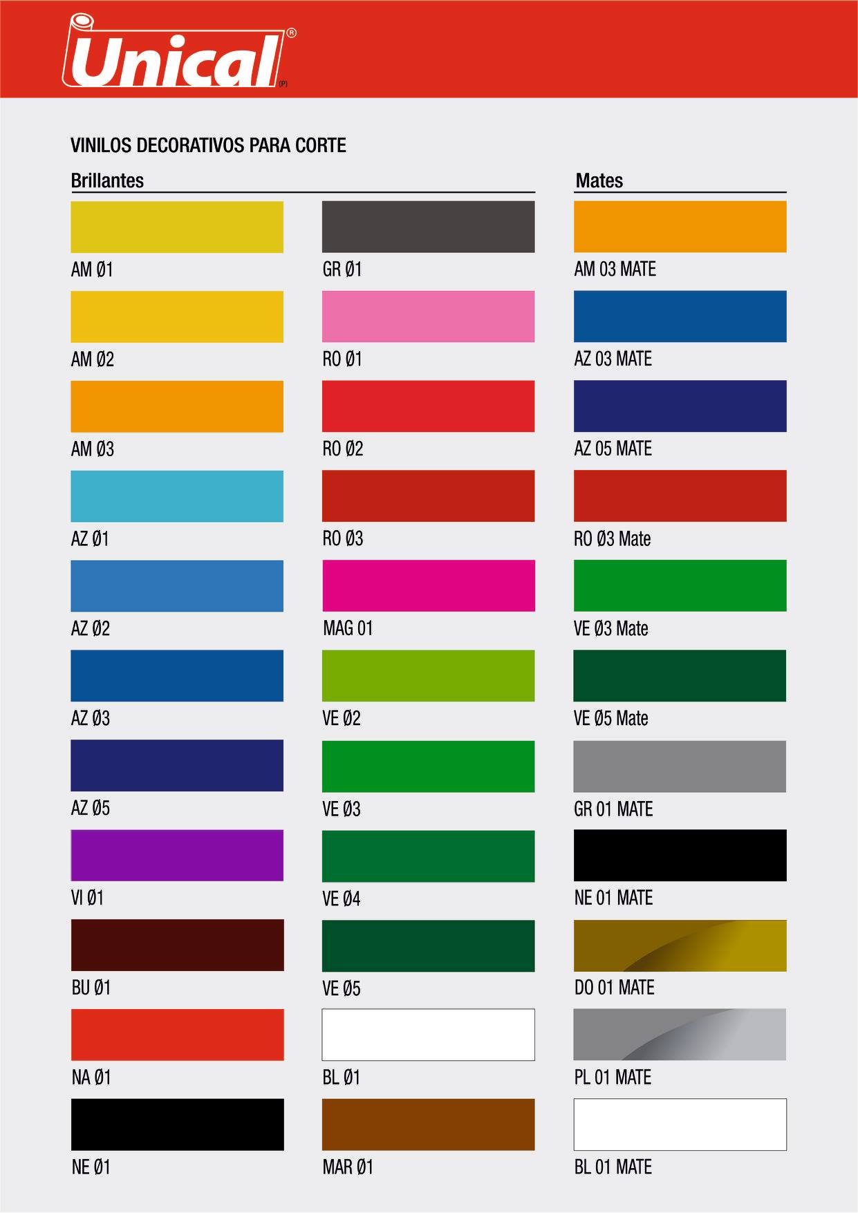 Cartilla de colores Unical