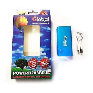 Cargador de Bateria Portátil Premium Alta Capacidad USB 5200 mAH con Linterna Azul