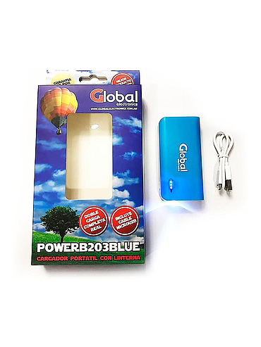 Cargador de Bateria Portátil Premium Alta Capacidad USB 5200 mAH con Linterna Azul