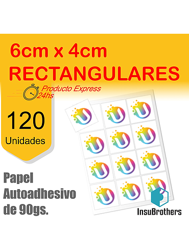 Stickers Autoadhesivos x 120 Full Color Papel Rectangulares 6 x 4 cm