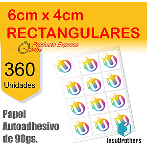 Stickers Autoadhesivos x 360 Full Color Papel Rectangulares 6 x 4 cm