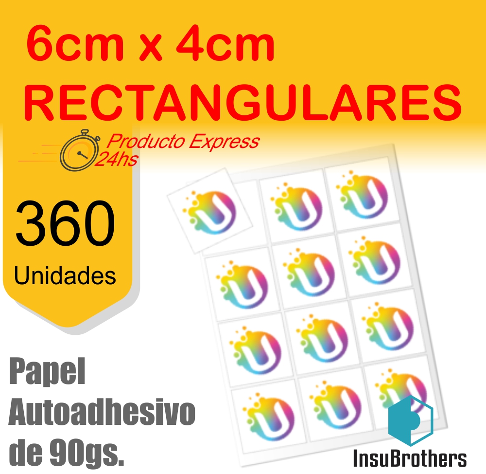 Stickers Autoadhesivos x 360 Full Color Papel Rectangulares 6 x 4 cm