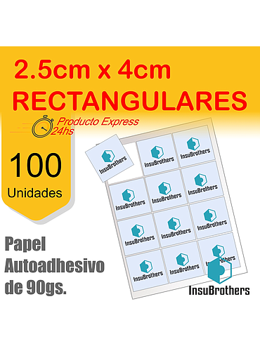 Stickers Autoadhesivos x 100 Full Color Papel Rectangulares 2.5 x 4 cm