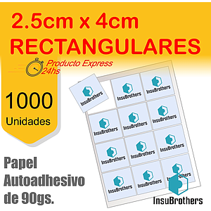 Stickers Autoadhesivos x 1.000 Full Color Papel Rectangulares 2.5 x 4 cm