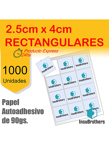 Stickers Autoadhesivos x 1.000 Full Color Papel Rectangulares 2.5 x 4 cm