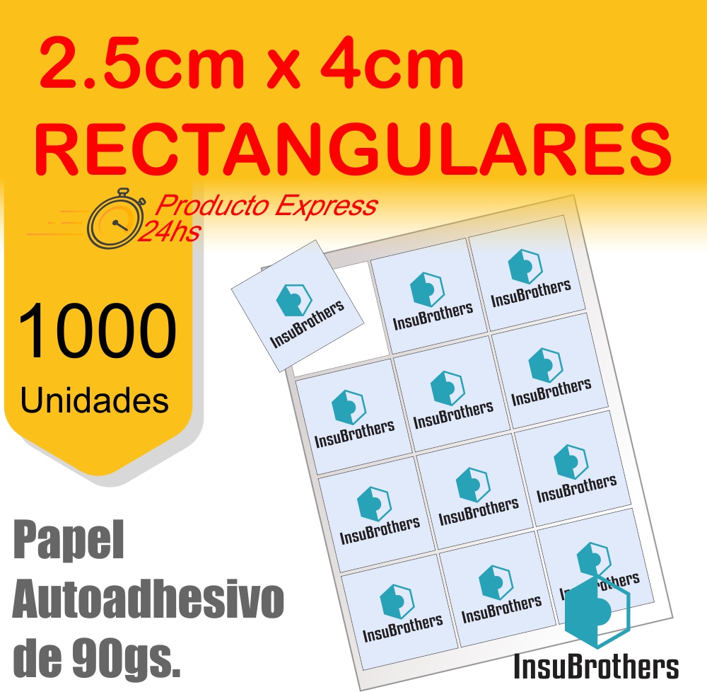 Stickers Autoadhesivos x 1.000 Full Color Papel Rectangulares 2.5 x 4 cm