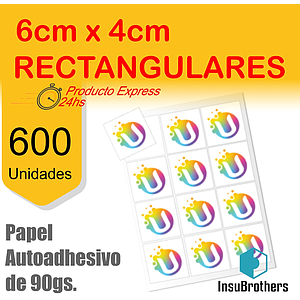 Stickers Autoadhesivos x 600 Full Color Papel Rectangulares 6 x 4 cm
