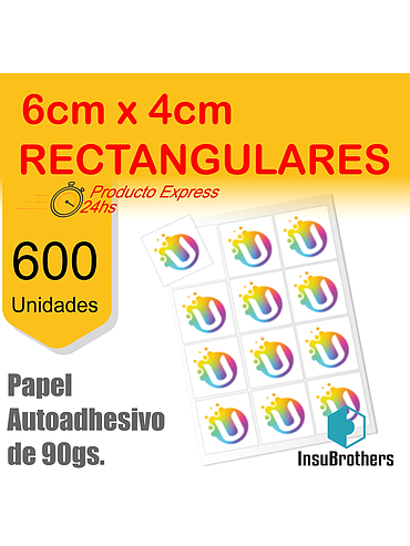 Stickers Autoadhesivos x 600 Full Color Papel Rectangulares 6 x 4 cm