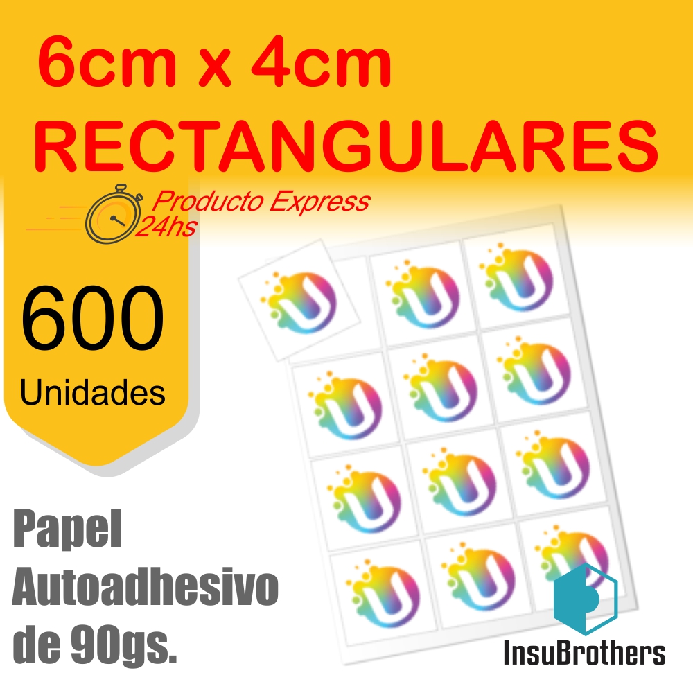 Stickers Autoadhesivos x 600 Full Color Papel Rectangulares 6 x 4 cm