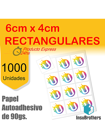 Stickers Autoadhesivos x 1.000 Full Color Papel Rectangulares 6 x 4 cm