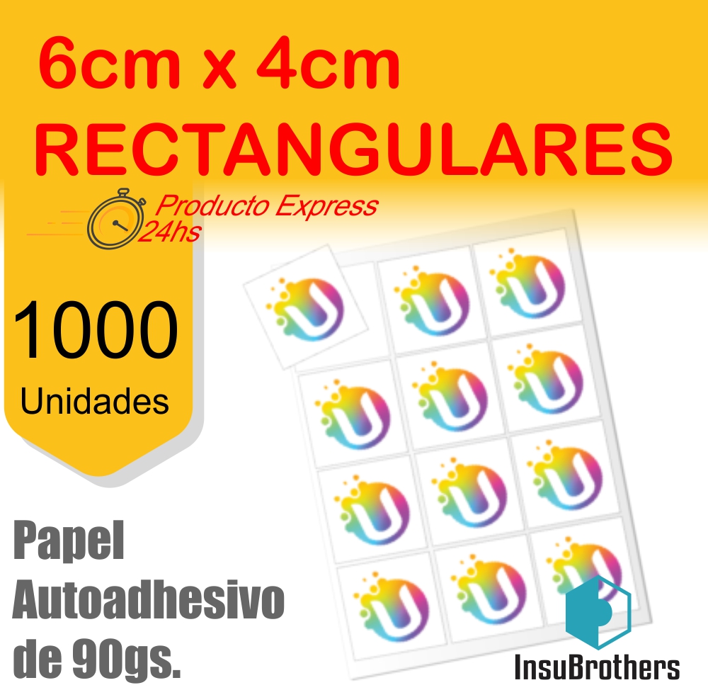 Stickers Autoadhesivos x 1.000 Full Color Papel Rectangulares 6 x 4 cm