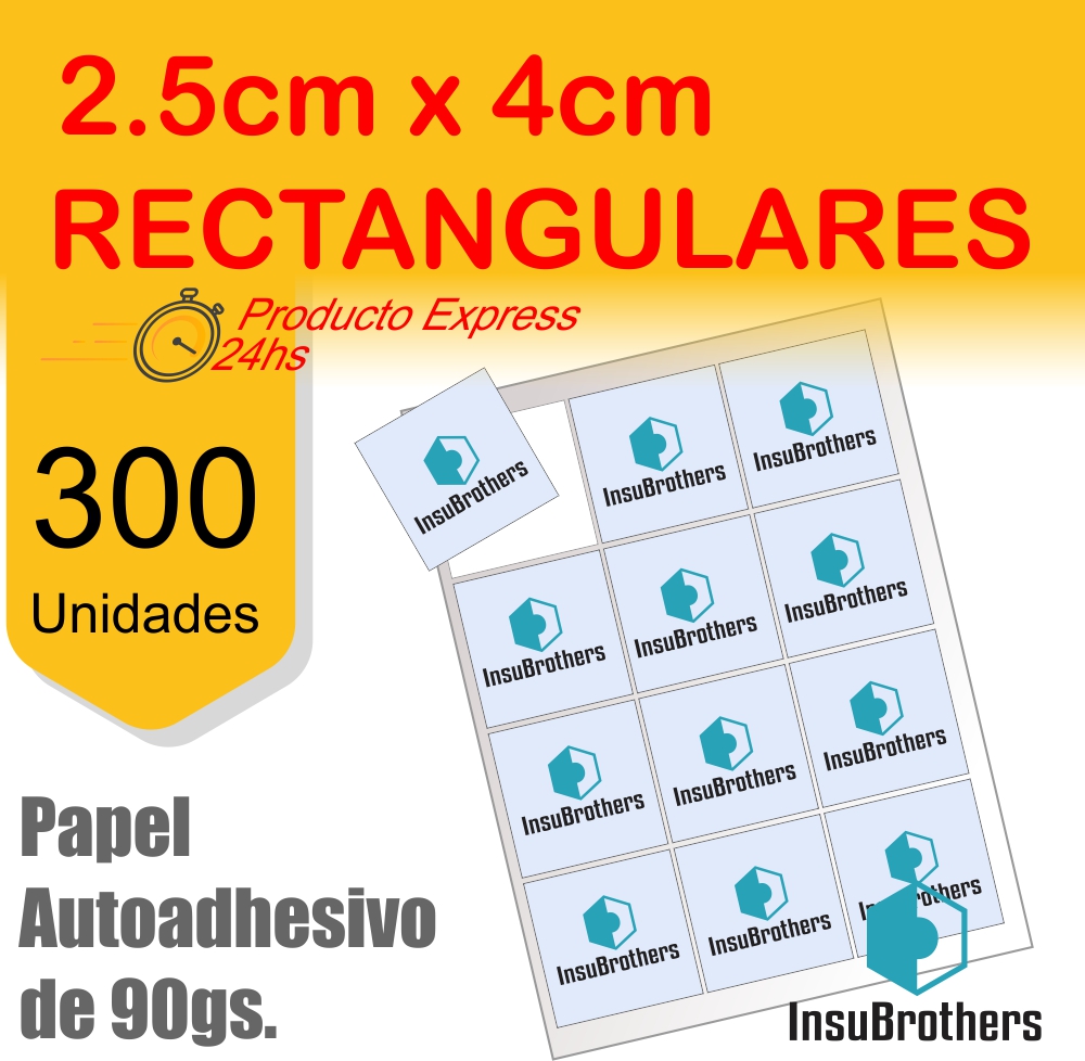 Stickers Autoadhesivos x 300 Full Color Papel Rectangulares 2.5 x 4 cm