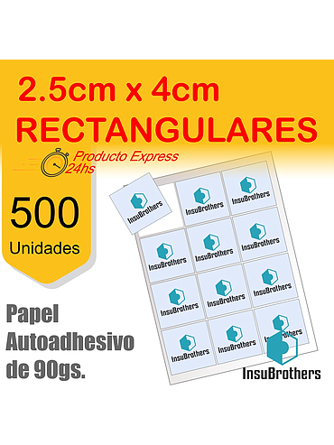 Stickers Autoadhesivos x 500 Full Color Papel Rectangulares 2.5 x 4 cm
