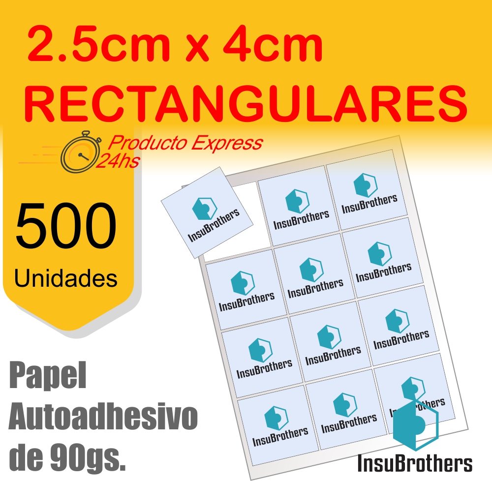 Stickers Autoadhesivos x 500 Full Color Papel Rectangulares 2.5 x 4 cm