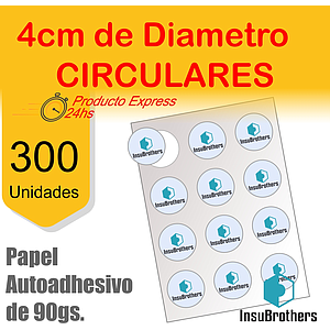 Stickers Autoadhesivos x 300 Full Color Papel Circulares de 4 cm