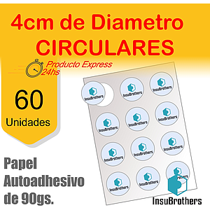 Stickers Autoadhesivos x 60 Full Color Papel Circulares de 4 cm