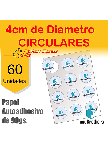Stickers Autoadhesivos x 60 Full Color Papel Circulares de 4 cm