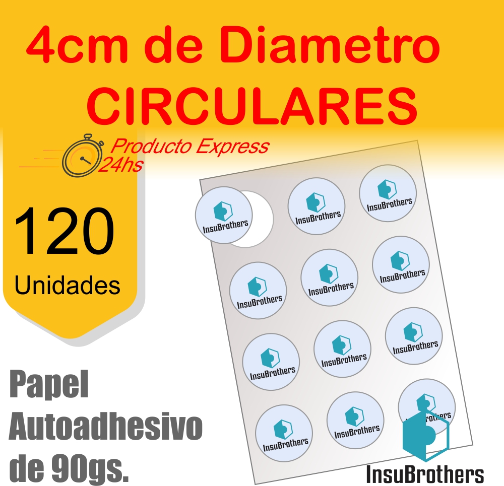 Stickers Autoadhesivos x 120 Full Color Papel Circulares de 4 cm