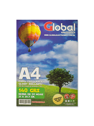 Papel Fotografico Brillante A4 140g 50h Global