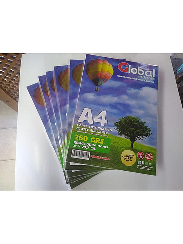 Papel Fotografico Brillante A4 260g 20h Global