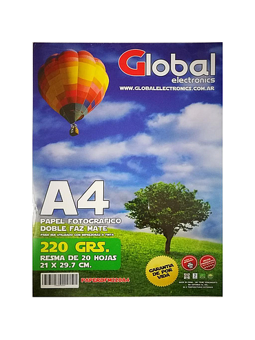Papel Fotografico Brillante Doble Faz A4 220g 20h Global