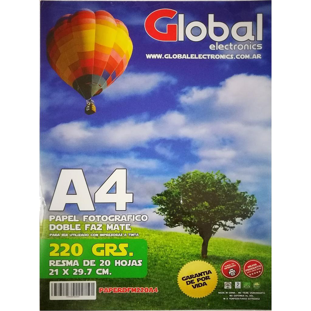 Papel Fotografico Brillante Doble Faz A4 220g 20h Global