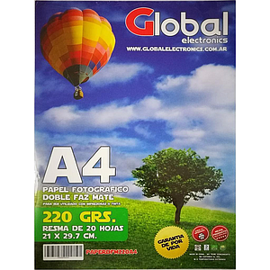 Papel Fotografico Mate Doble Faz A4 220g 20h Global