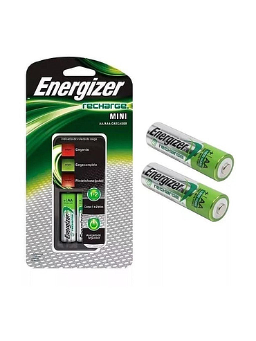 Cargador de Pilas Mini Energizer + 2 Pilas AA Recargables