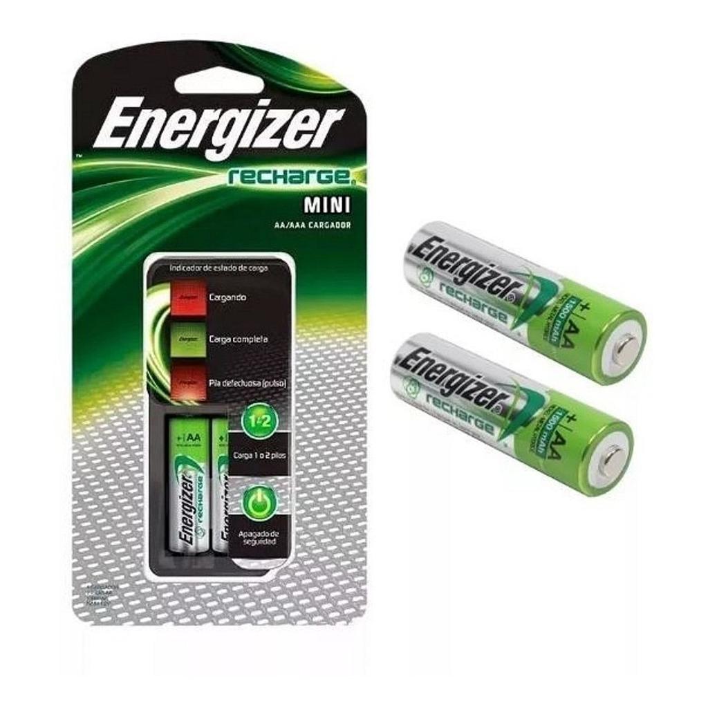 Cargador de Pilas Mini Energizer + 2 Pilas AA Recargables