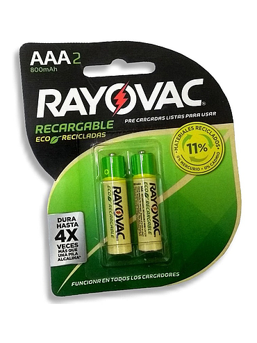 Pilas Recargables AAA Eco 800 Mha RAYOVAC Blister x2