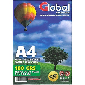 Papel Fotografico Brillante A4 180g 20h Global